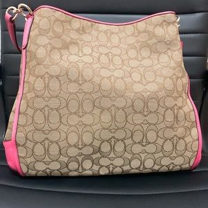 Coach Signature Tote - Khaki/Classic Red